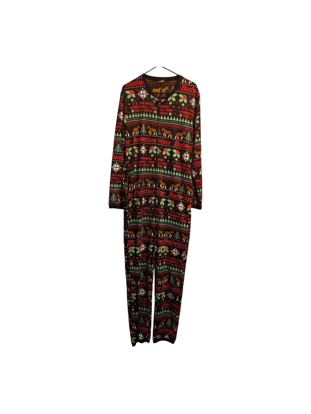 Budweiser Beer Christmas Ugly Pajamas One-Piece Medium M Clydesdale